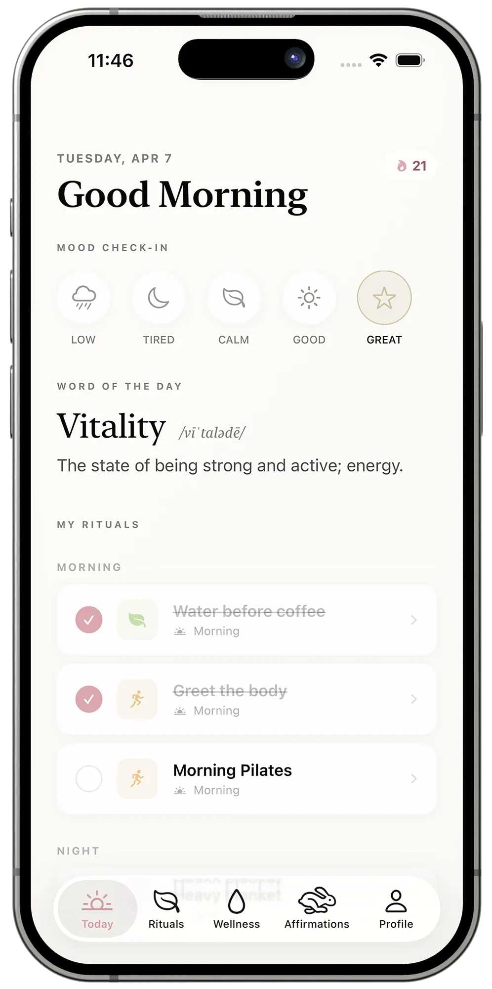 Hvile app on iPhone