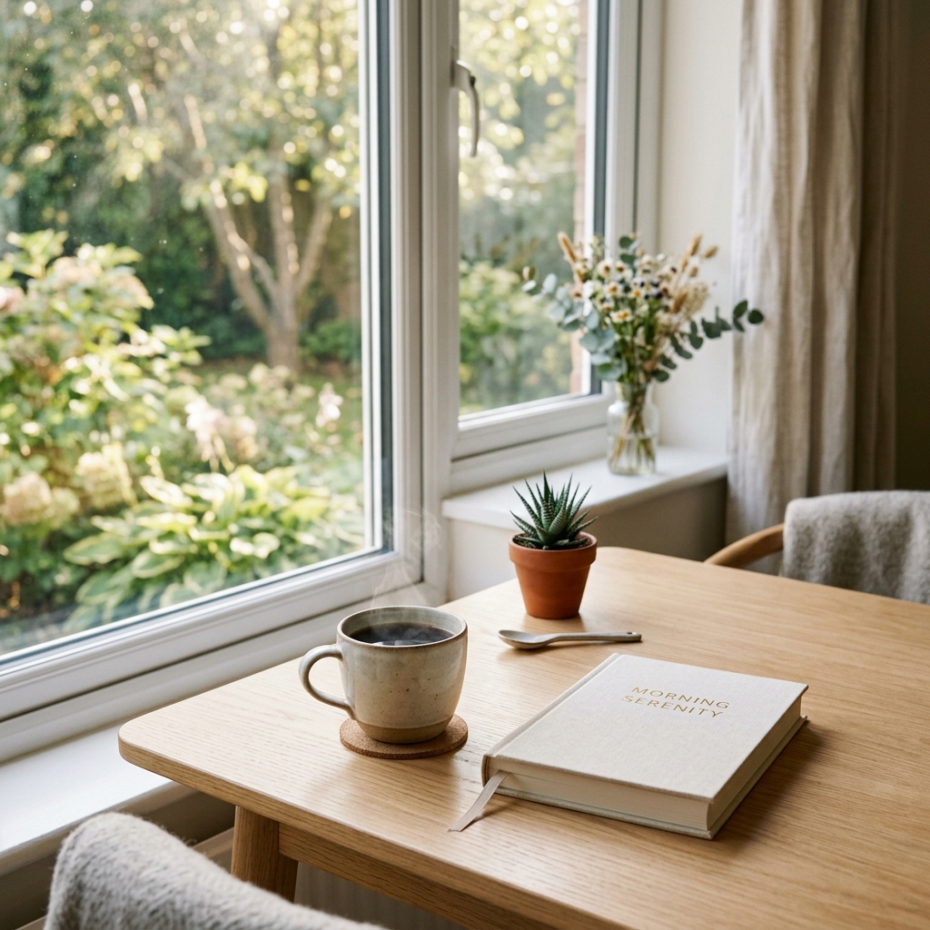 Calm organised morning scene representing the opening ritual of a structured daily routine